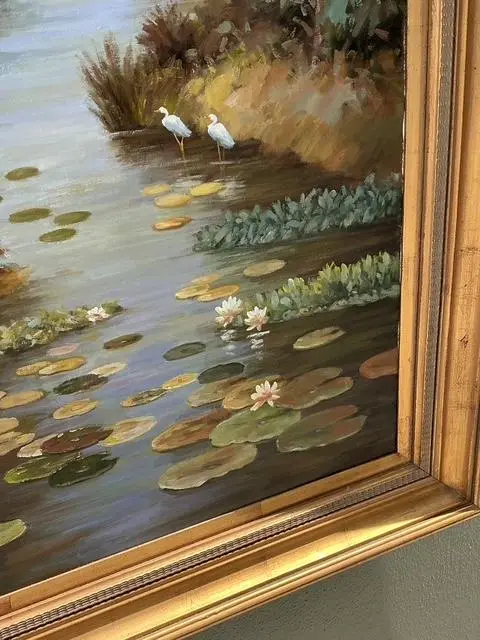 Vintage Monumental Original Everglades Oil Painting on Canvas - Detail view