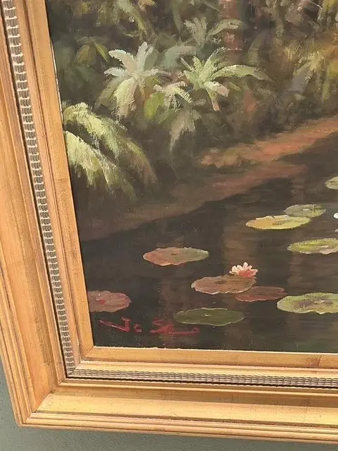 Vintage Monumental Original Everglades Oil Painting on Canvas - Back view
