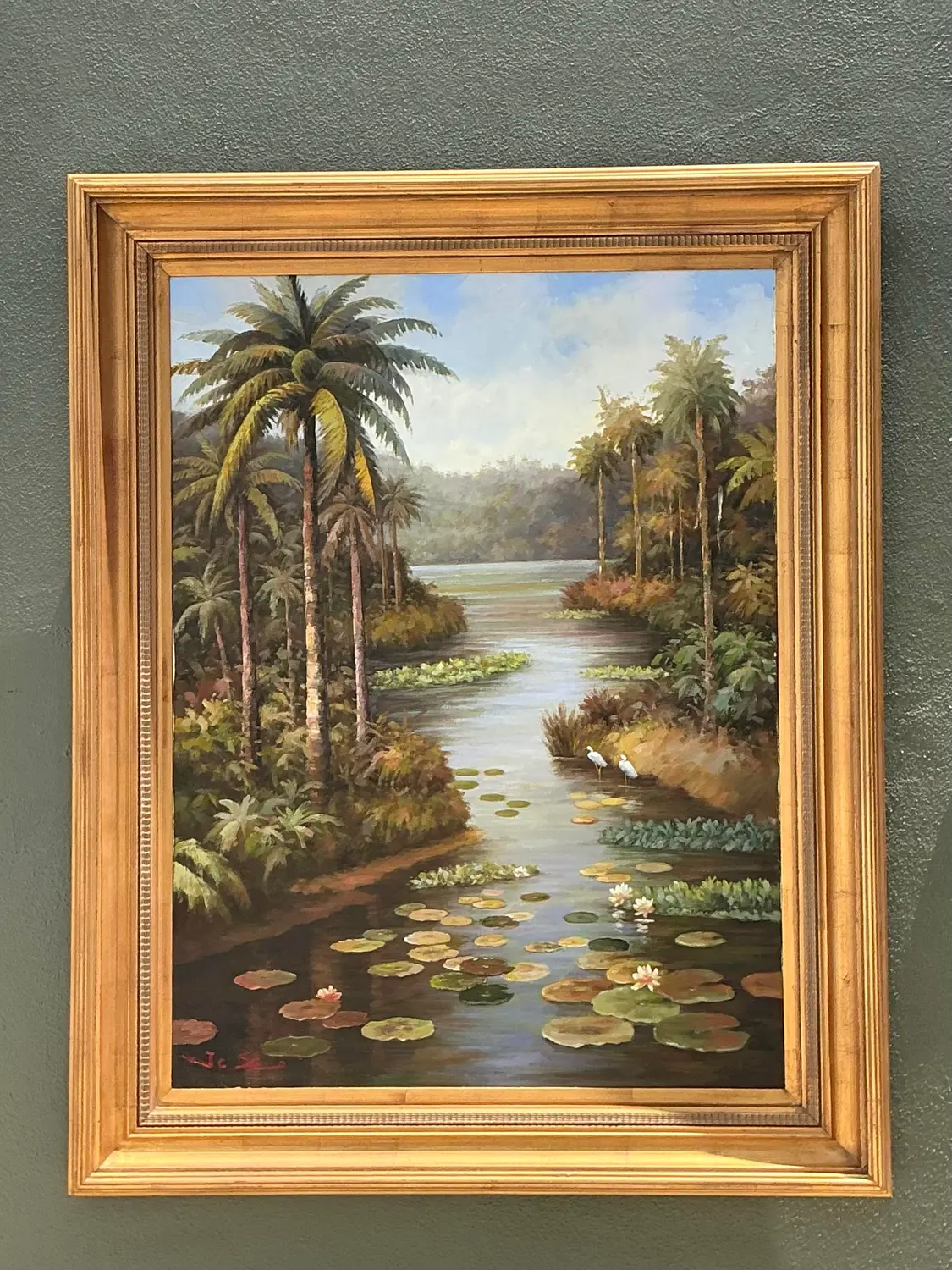 Vintage Monumental Original Everglades Oil Painting on Canvas - Top view