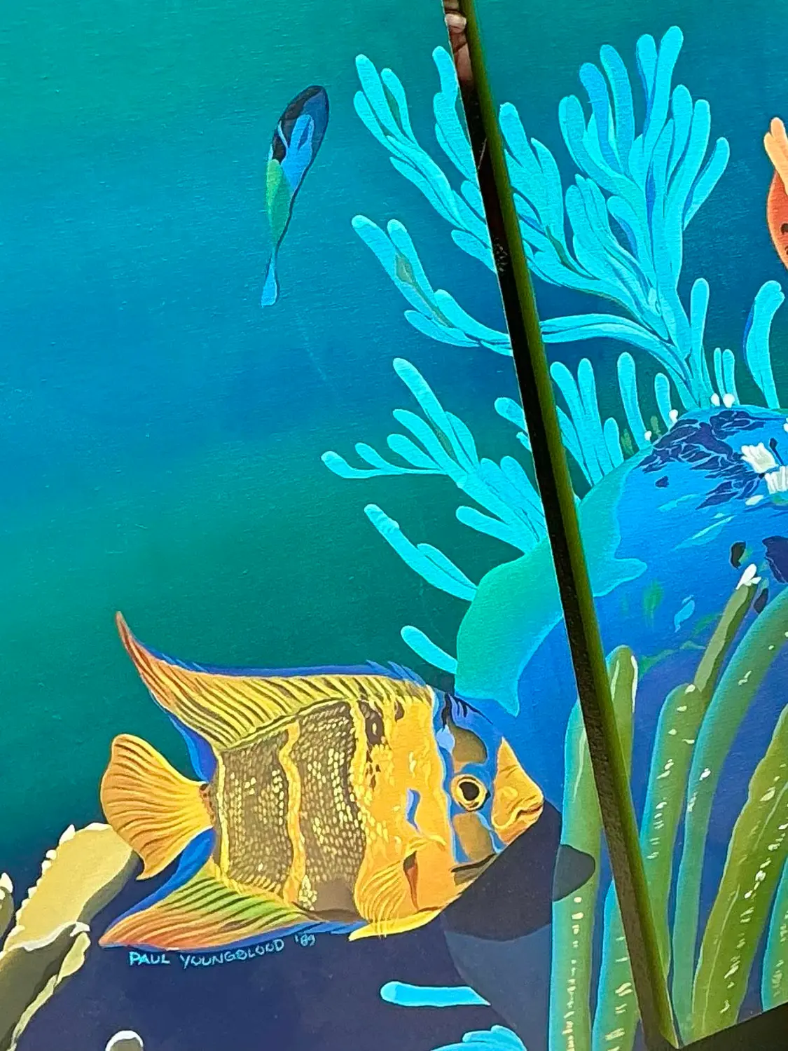 Vintage Monumental Paul Youngblood Original Undersea Oil Tryptic on Canvas - Detail view