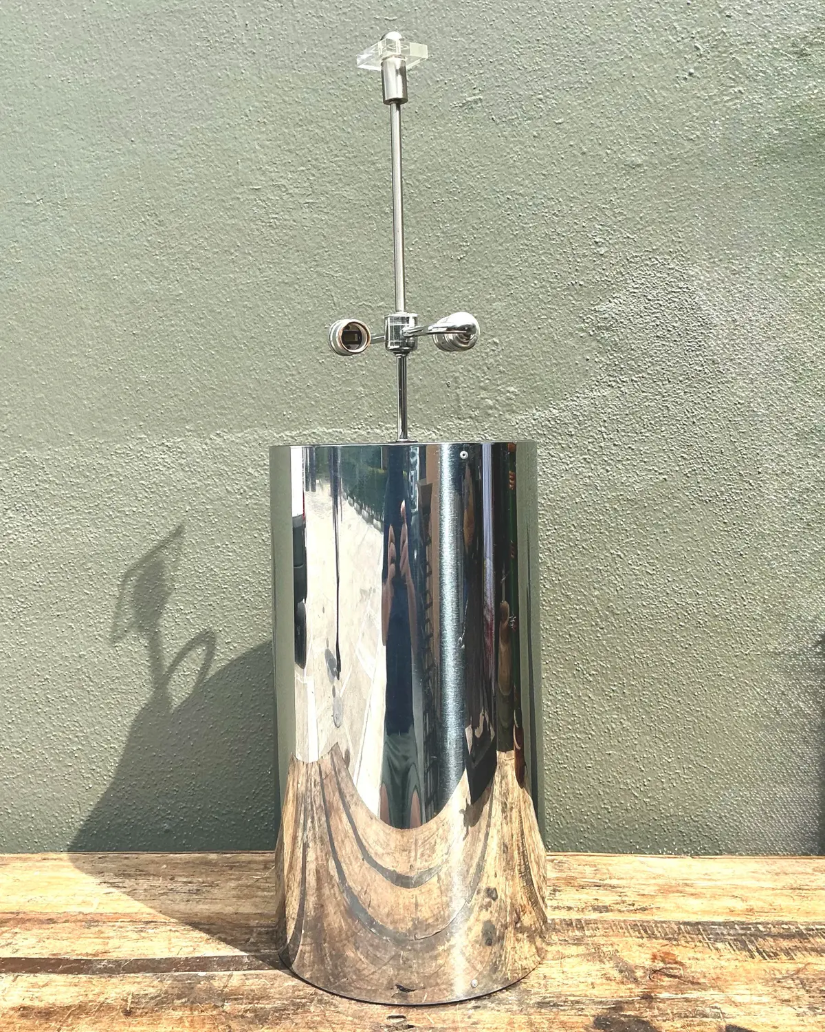 Vintage Monumental Polished Chrome Cylinder Lamp - Back view