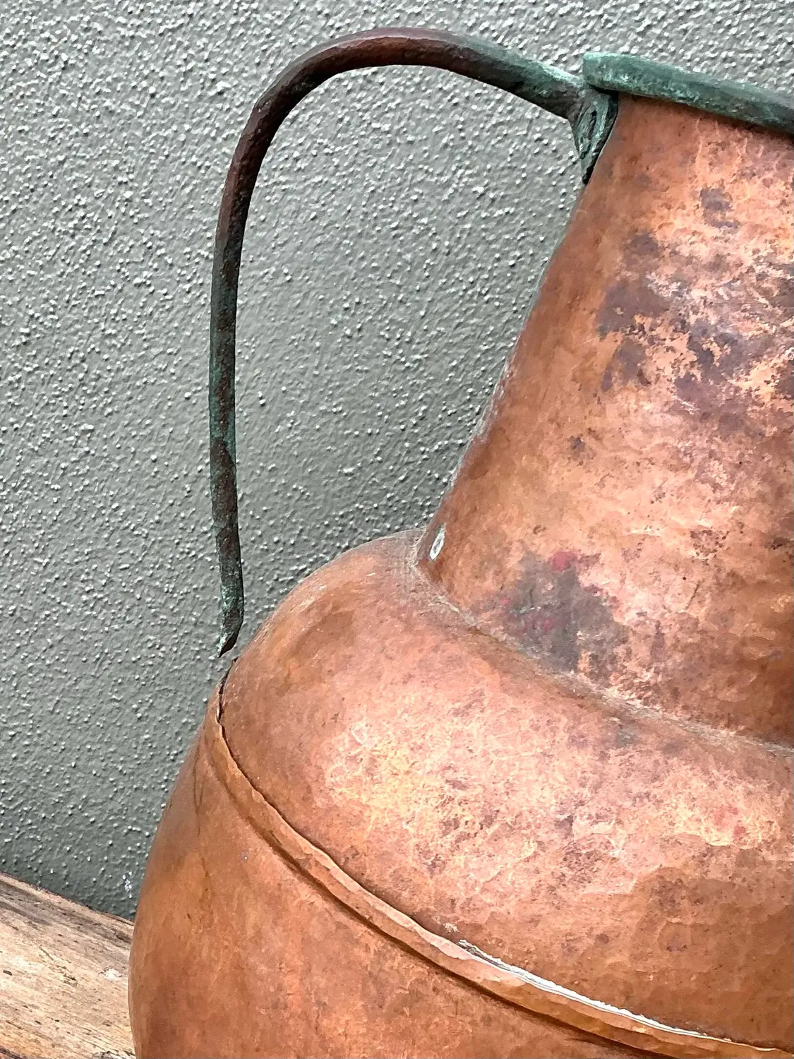 Vintage Moroccan Patinated Hammered Copper Water Jugs - A Pair - Top view