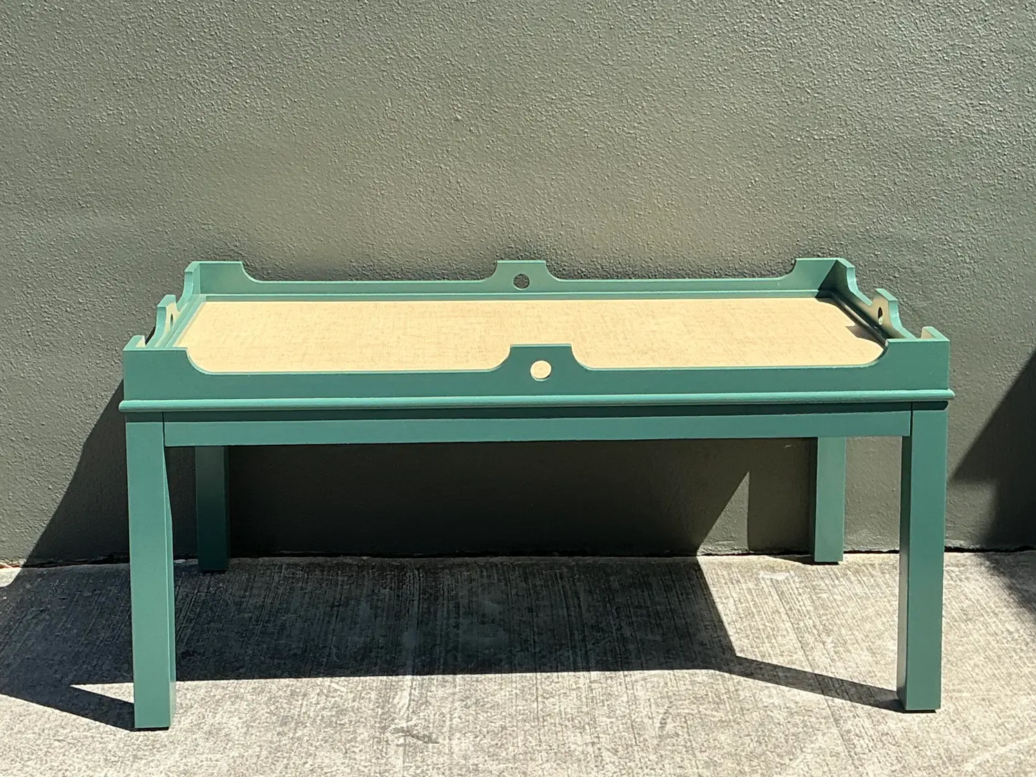 Vintage Oomph Lacquered Coffee Table With Seagrass Top - Side view