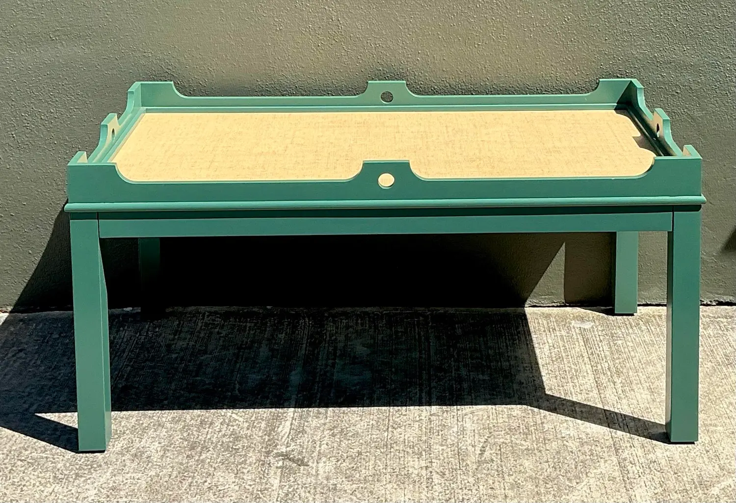 Vintage Oomph Lacquered Coffee Table With Seagrass Top - Top view