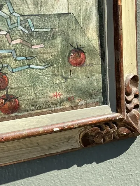 Vintage Original 1969 Still Life Oil on Canvas - Top view