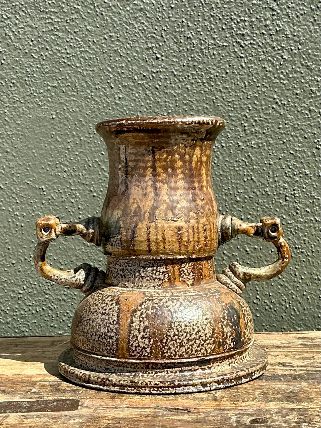 Vintage Original 2 Handle Studio Pottery Vase - Detail view
