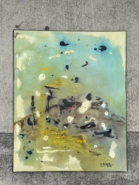 Vintage Original Abstract Oil on Canvas - Canvas, 24W x 30H - Side view