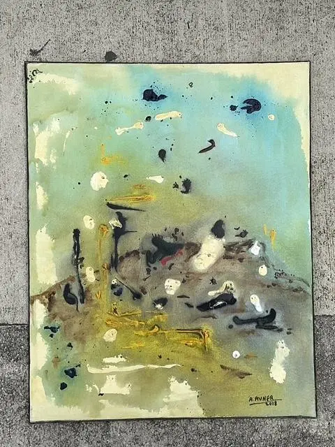 Vintage Original Abstract Oil on Canvas - Canvas, 24W x 30H - Top view