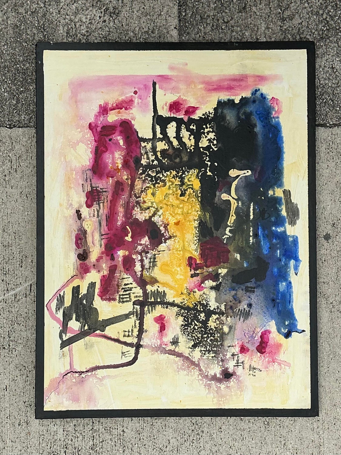Vintage Original Abstract Oil Painting on Canvas - Canvas, 24W x 18H - Side view