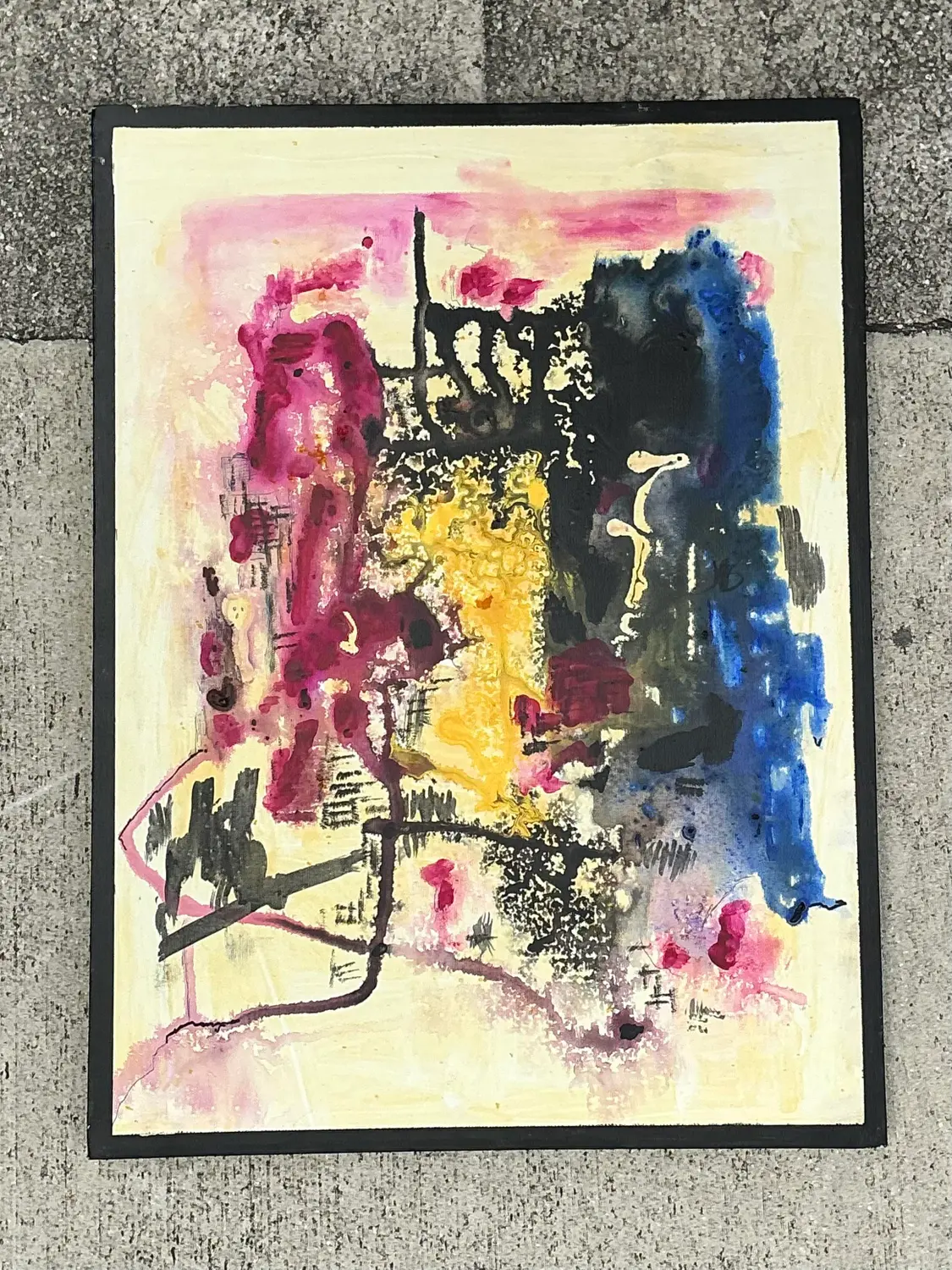 Vintage Original Abstract Oil Painting on Canvas - Canvas, 24W x 18H - Back view