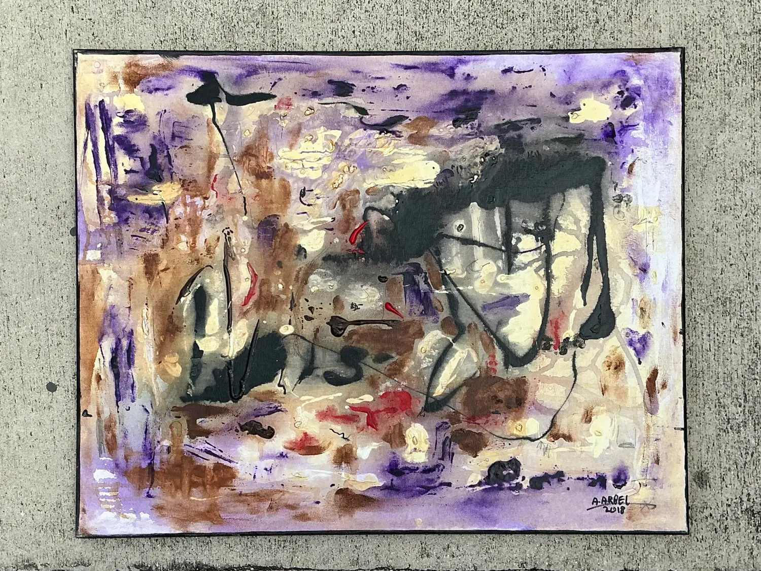 Vintage Original Abstract Oil Painting on Canvas - Canvas, 24W x 30H - Back view