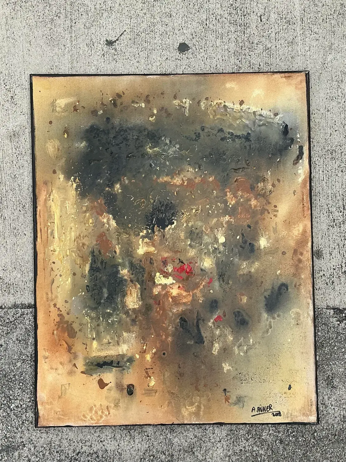 Vintage Original Abstract Oil Painting on Canvas - Canvas, 24W x 30H - Side view