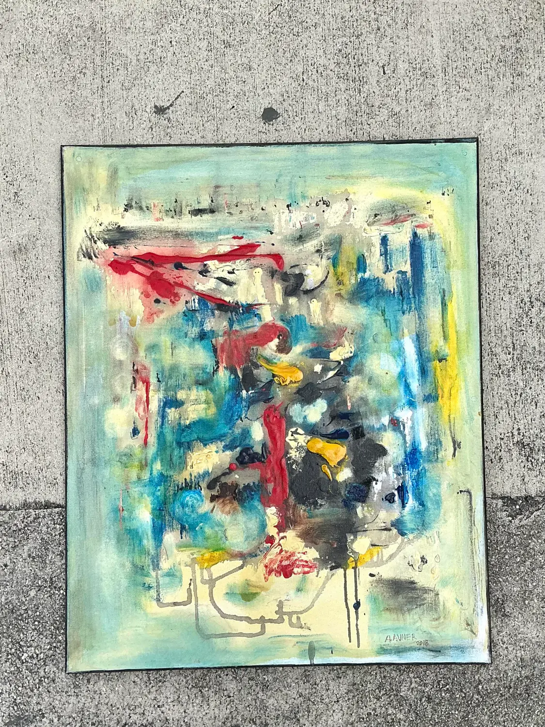 Vintage Original Abstract Oil Painting on Canvas - Canvas, 24W x 30H