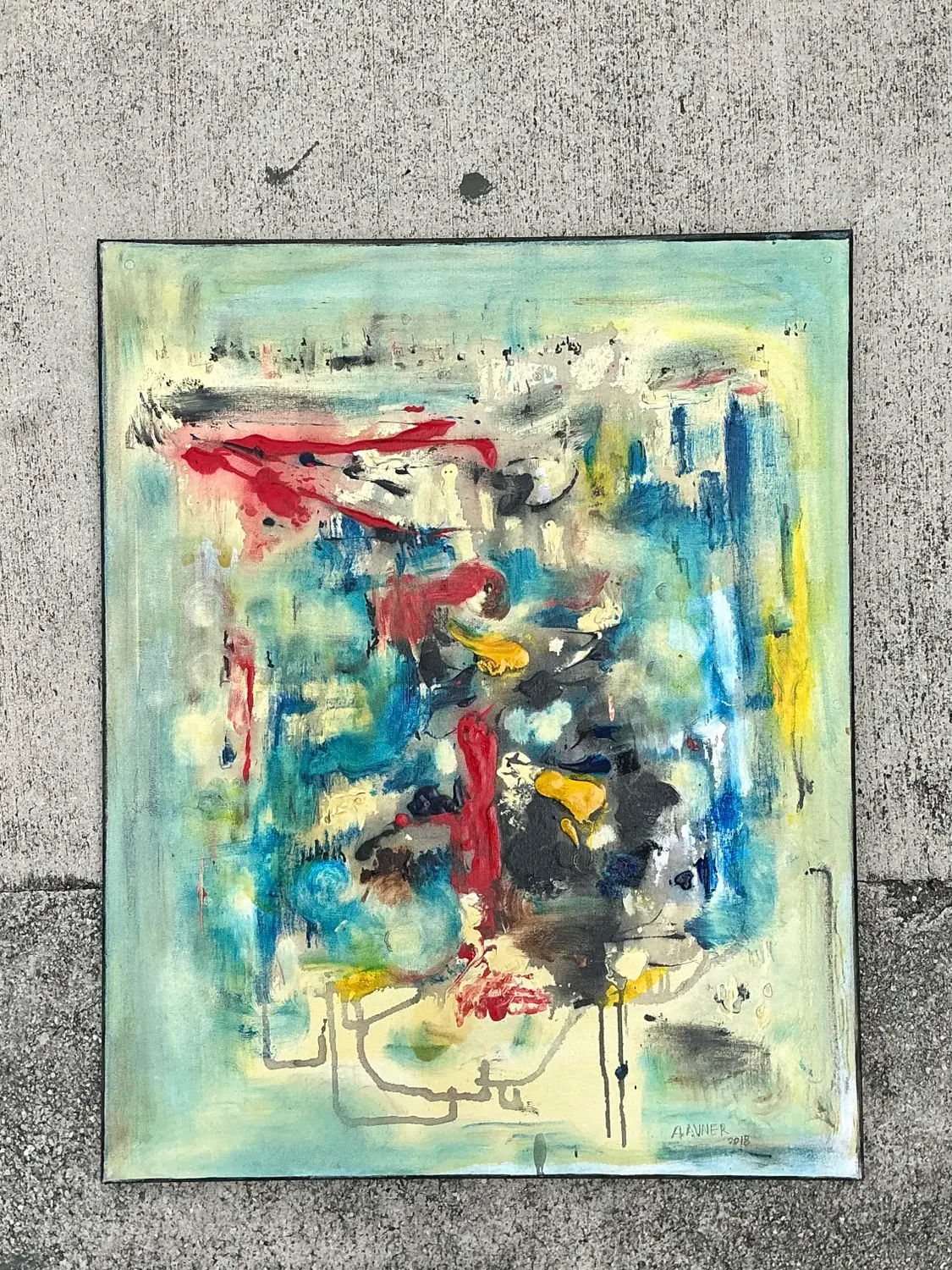 Vintage Original Abstract Oil Painting on Canvas - Canvas, 24W x 30H - Detail view