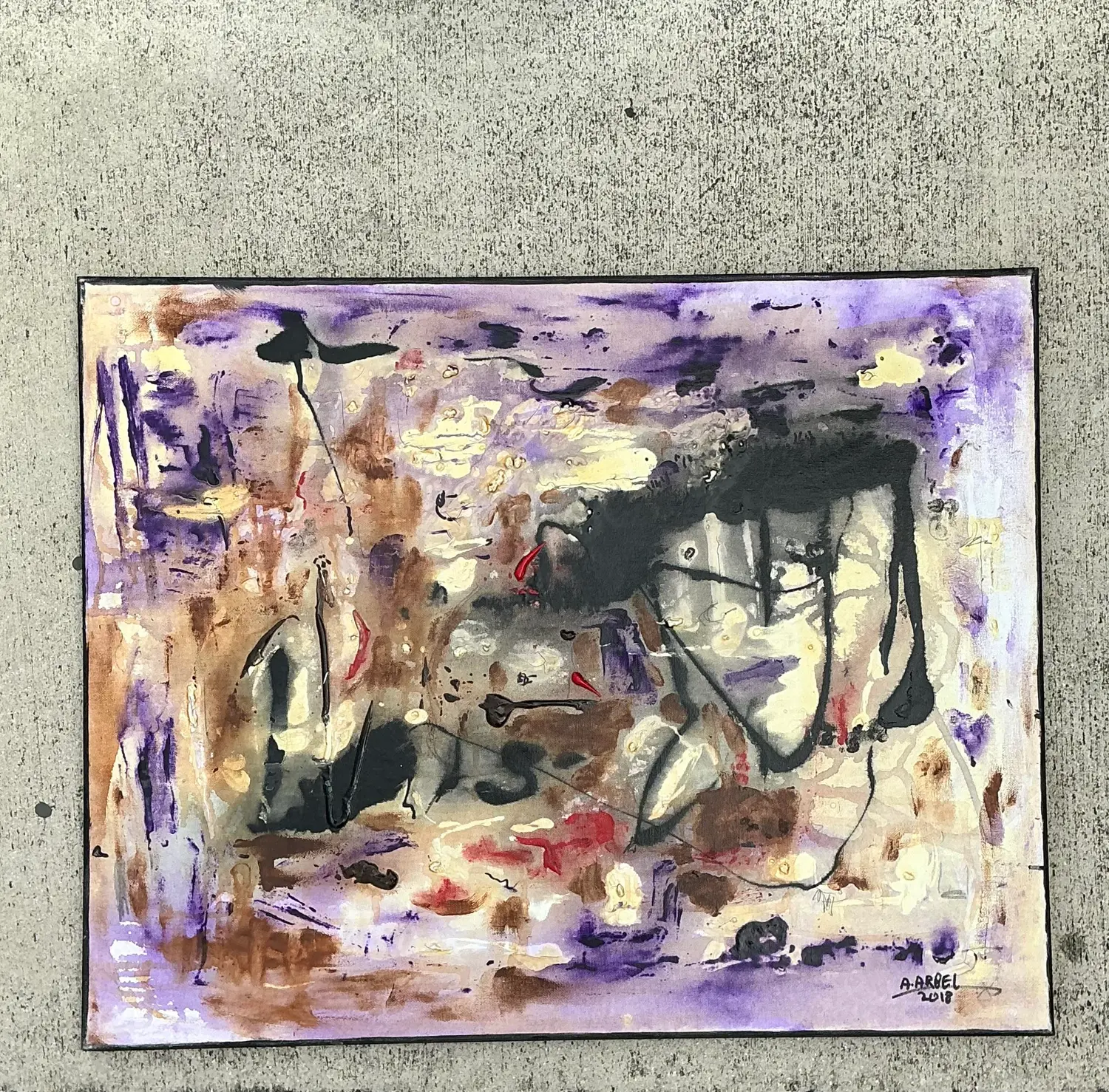 Vintage Original Abstract Oil Painting on Canvas - Canvas, 24W x 30H - Side view