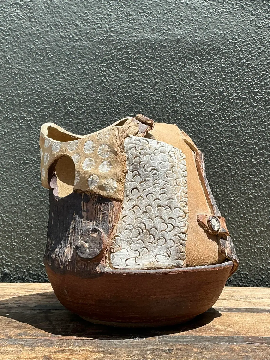 Vintage Original Abstract Studio Pottery Vase - Top view