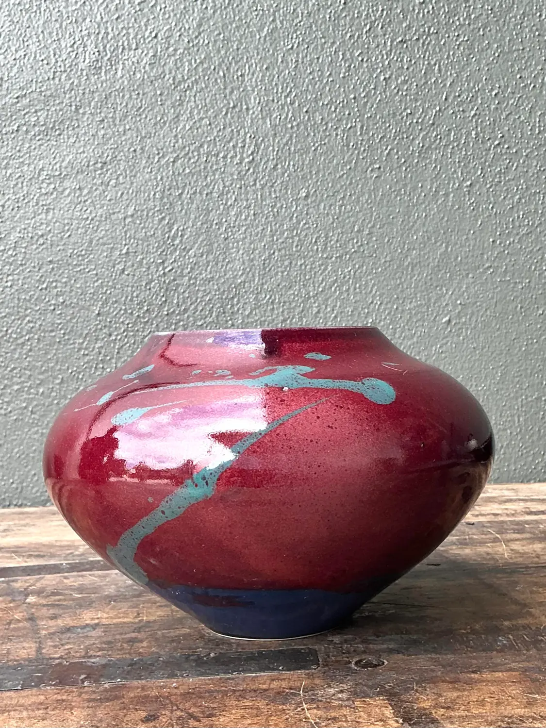 Vintage Original Drip Glazed Pottery Vase - Detail view