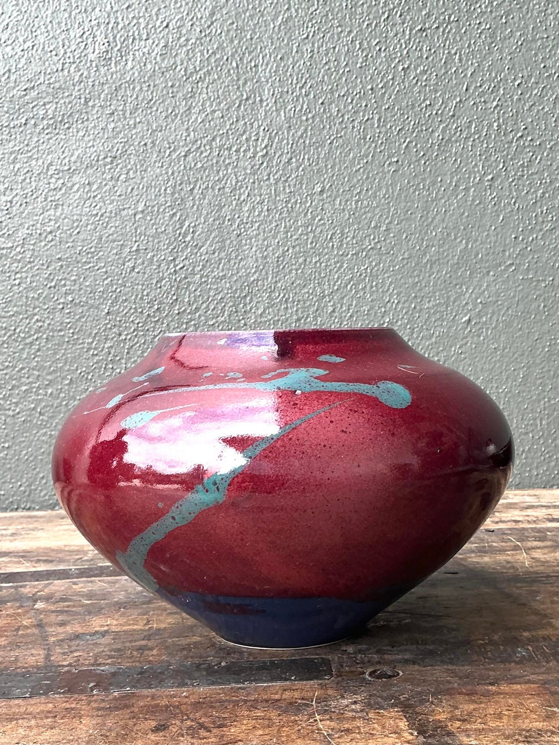 Vintage Original Drip Glazed Pottery Vase - Side view