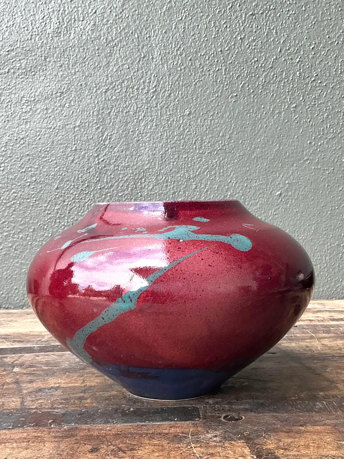 Vintage Original Drip Glazed Pottery Vase - Back view