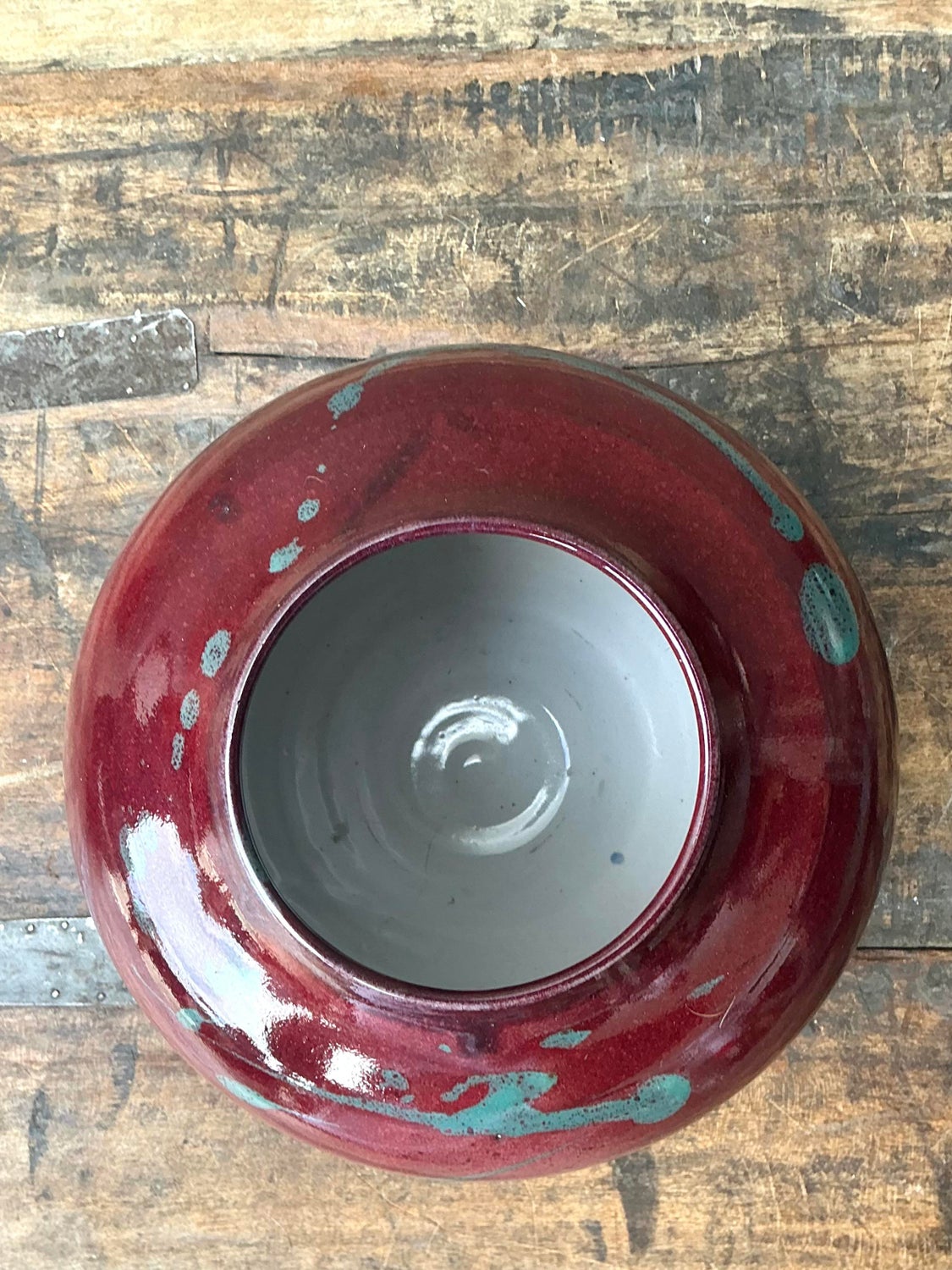 Vintage Original Drip Glazed Pottery Vase - Top view