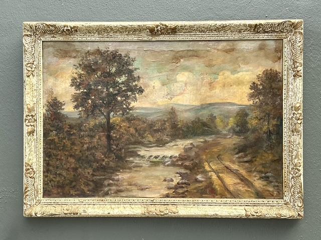 Vintage Original Landscape Oil Painting on Canvas - Detail view