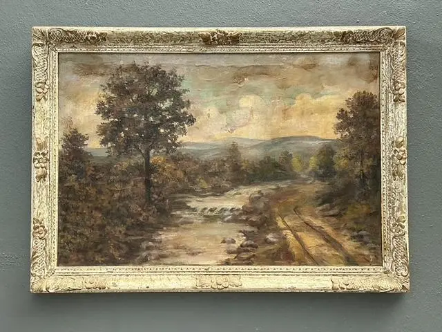 Vintage Original Landscape Oil Painting on Canvas - Side view
