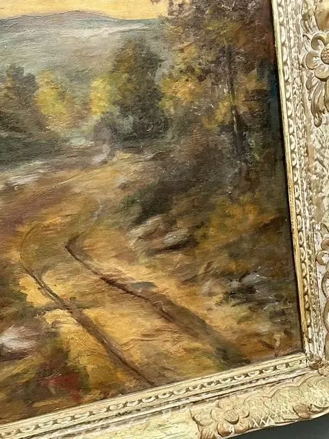 Vintage Original Landscape Oil Painting on Canvas - Back view
