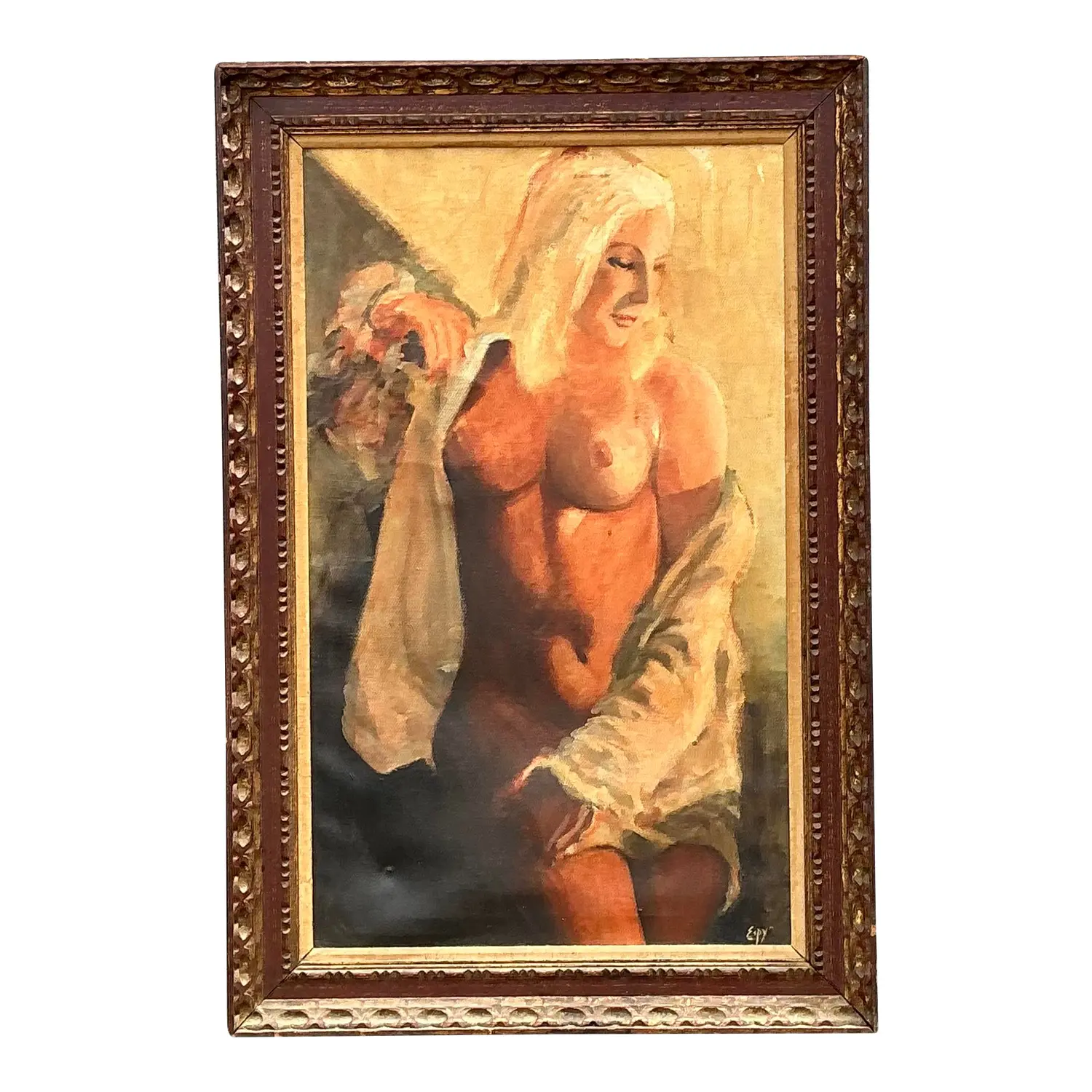 Vintage Original Nude Oil Portrait on Canvas