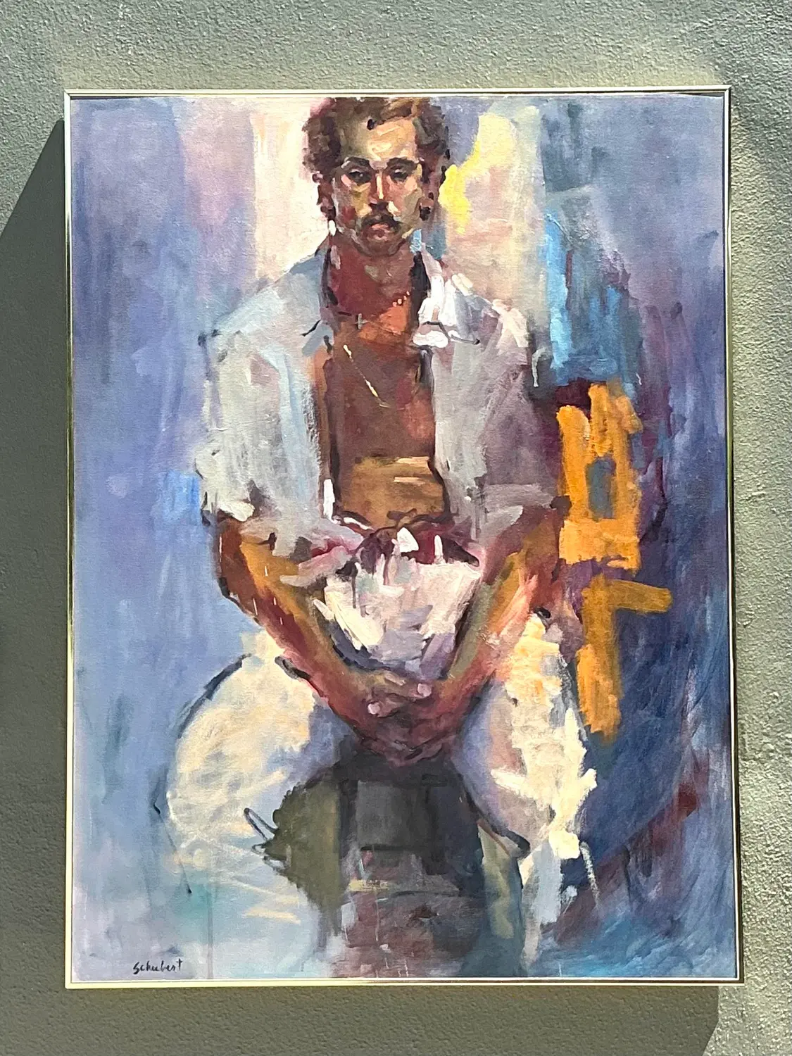 Vintage Original Oil Portrait of Man With Mustache - Side view