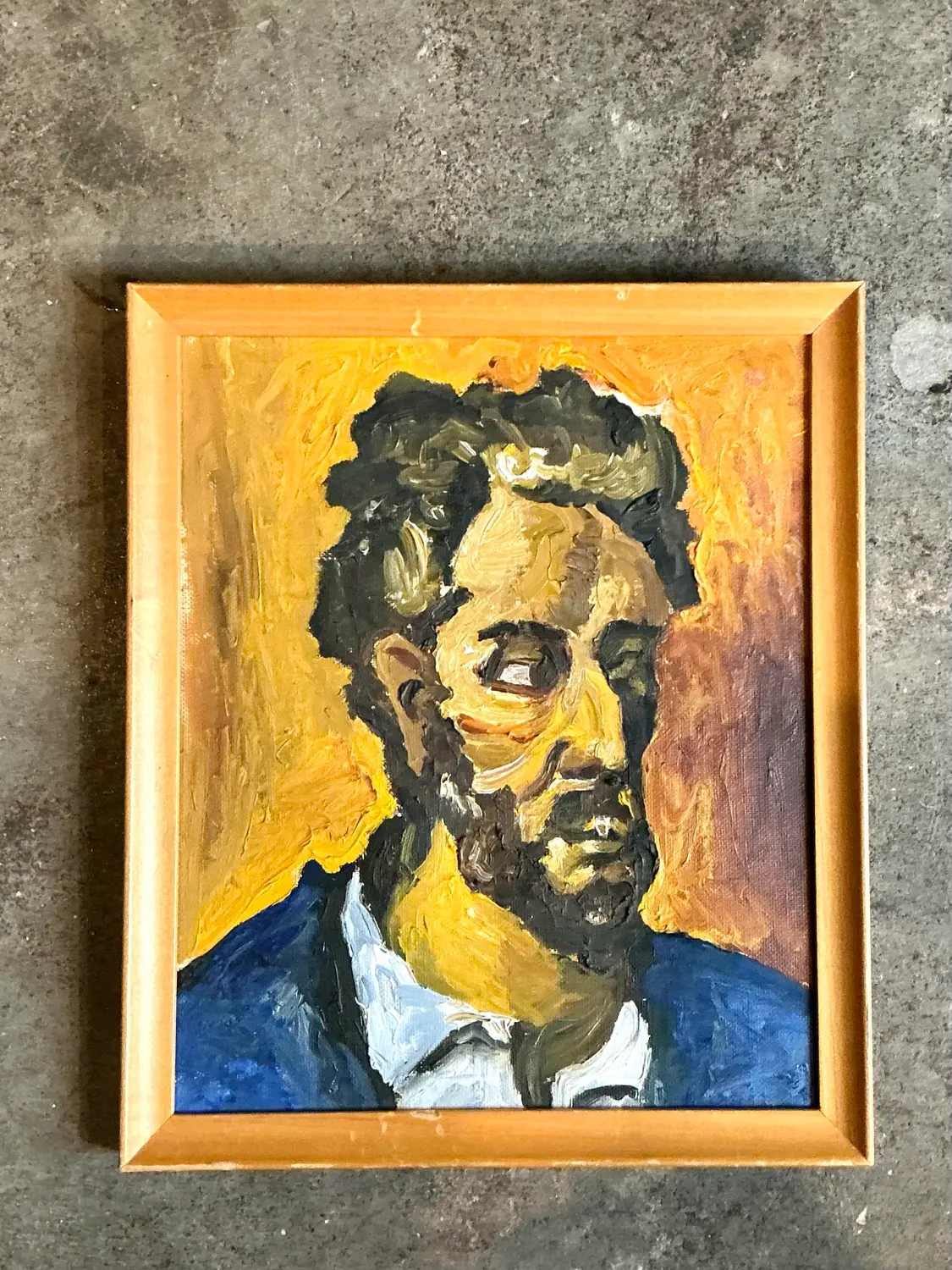Vintage Original Oil Portrait on Canvas - Canvas, 10W x 12H - Top view