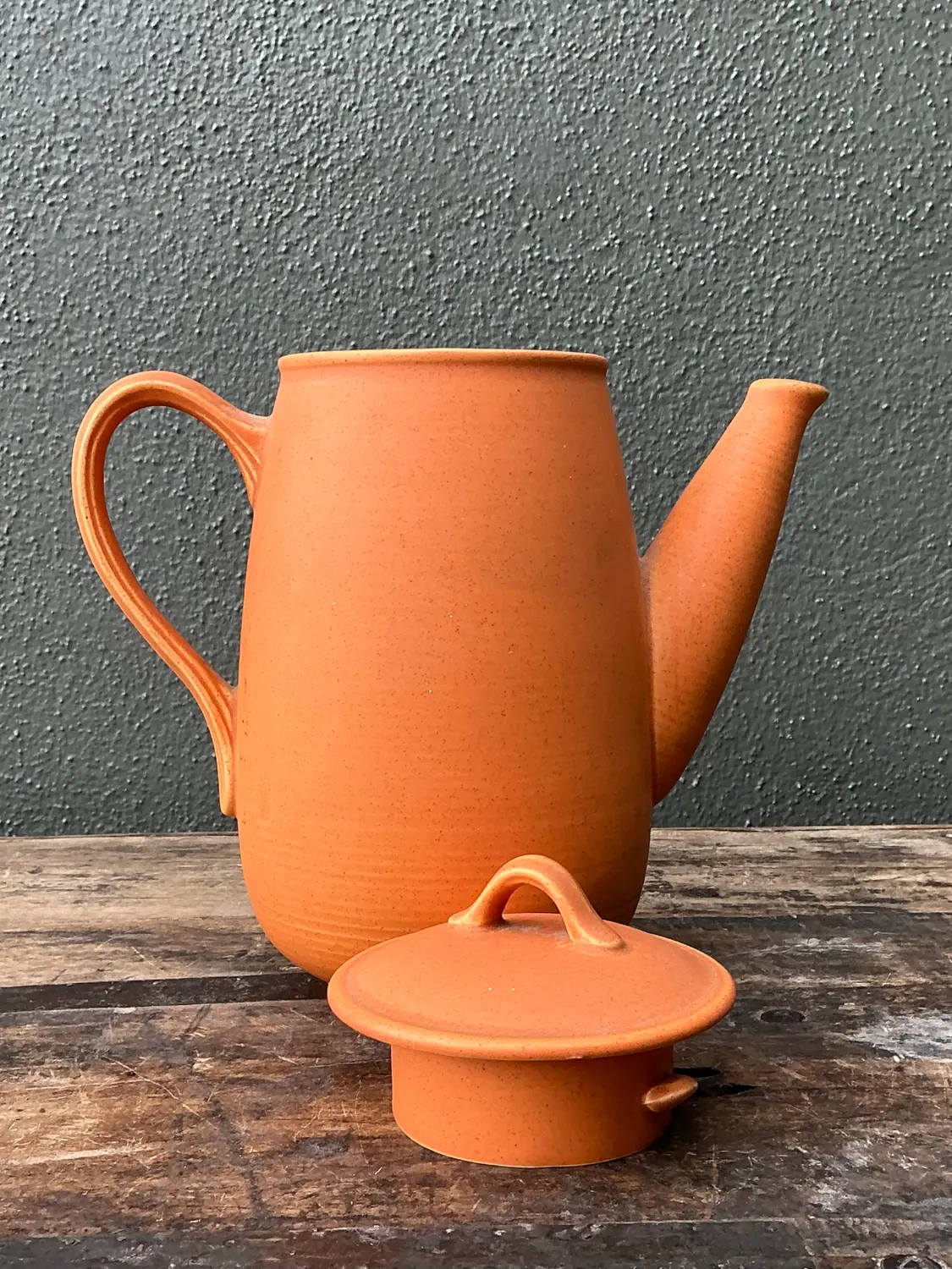 Vintage Original Orange Studio Pottery Coffee Pot - Side view