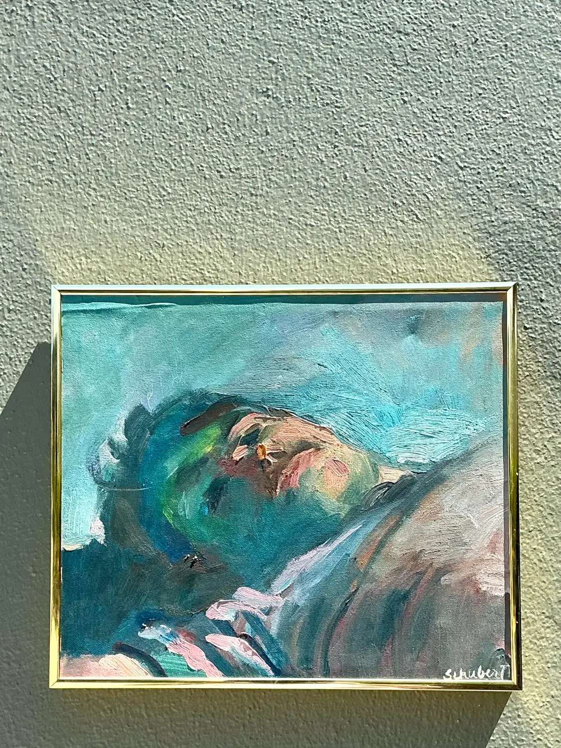 Vintage Original Painterly Portrait Air Reclining Man - Side view