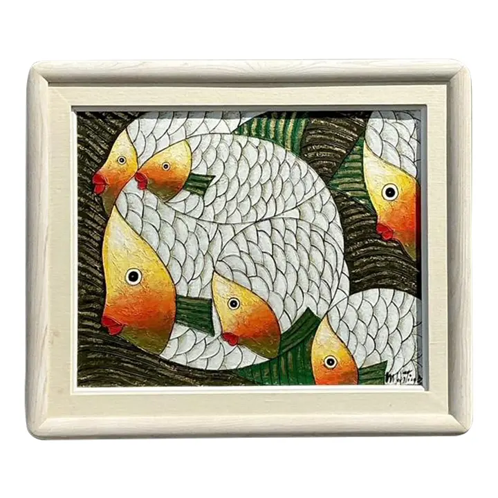 Vintage Original School of Fish Oil Painting on Canvas