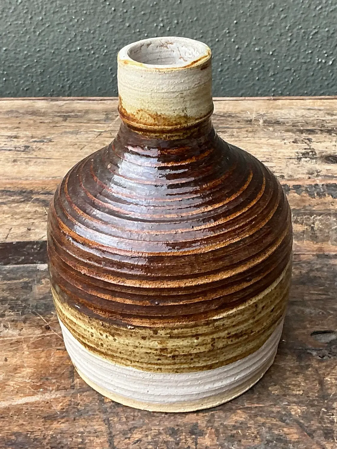 Vintage Original Striped Studio Pottery Vase - Side view