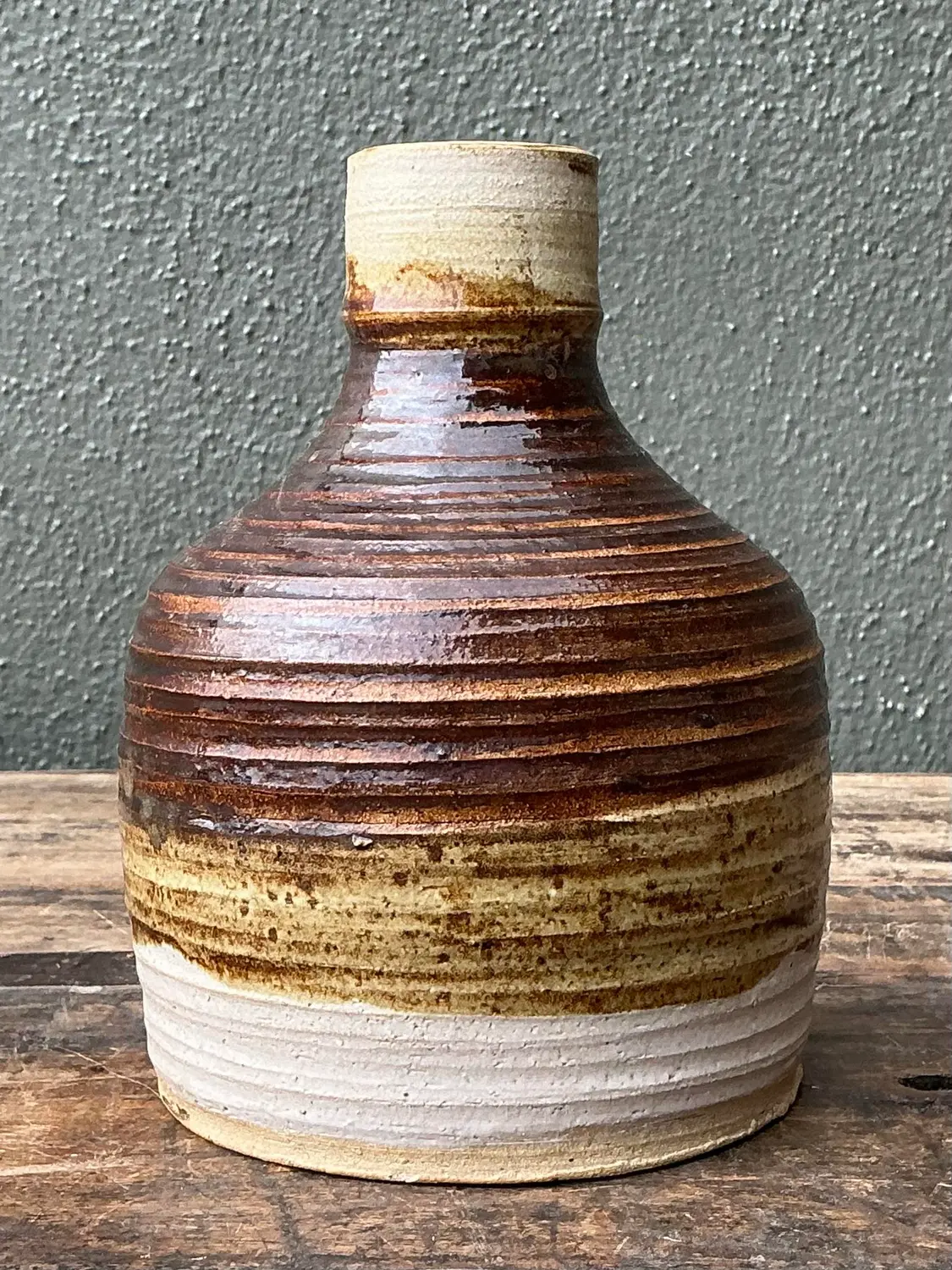 Vintage Original Striped Studio Pottery Vase - Back view
