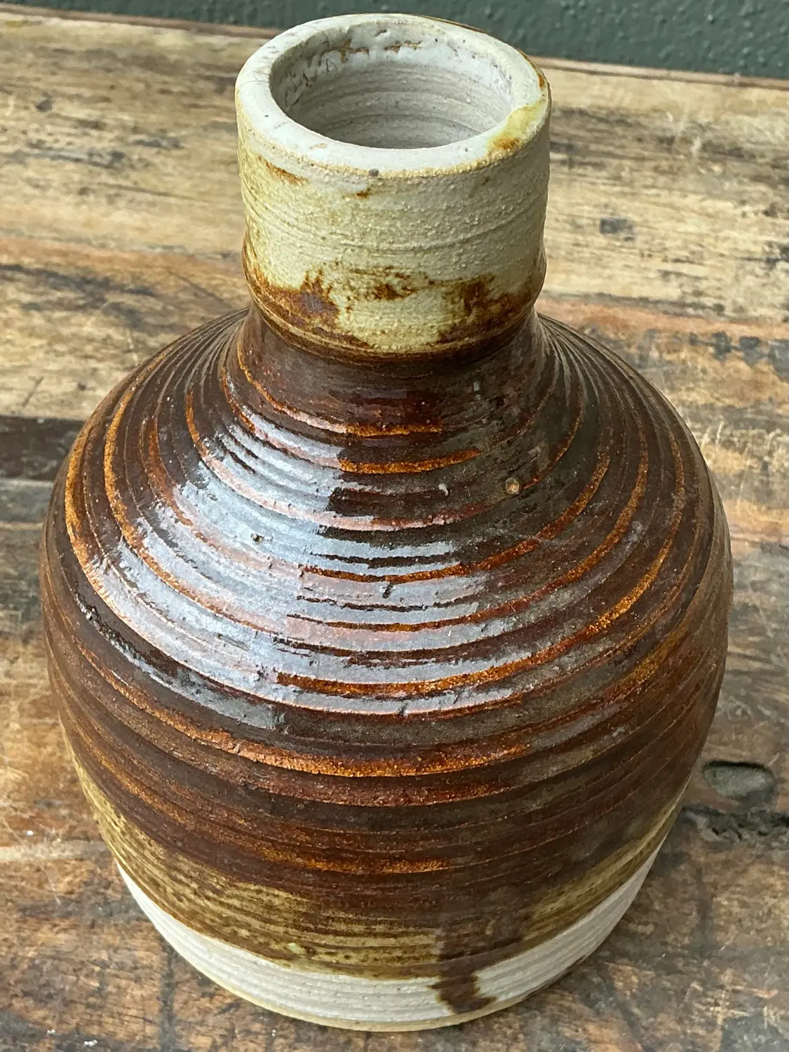Vintage Original Striped Studio Pottery Vase - Top view