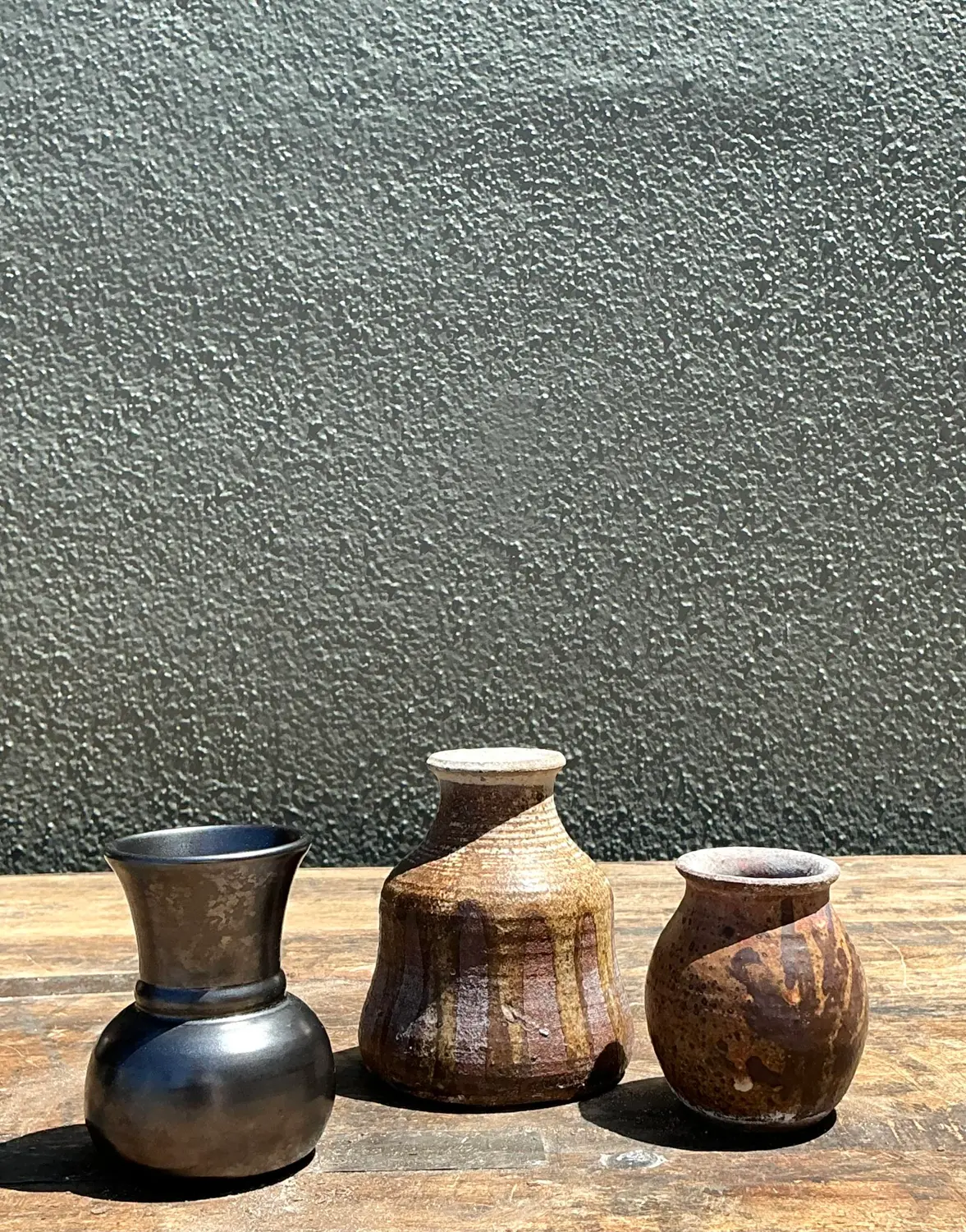 Vintage Original Studio a Pottery Trio of Small Vases - Back view