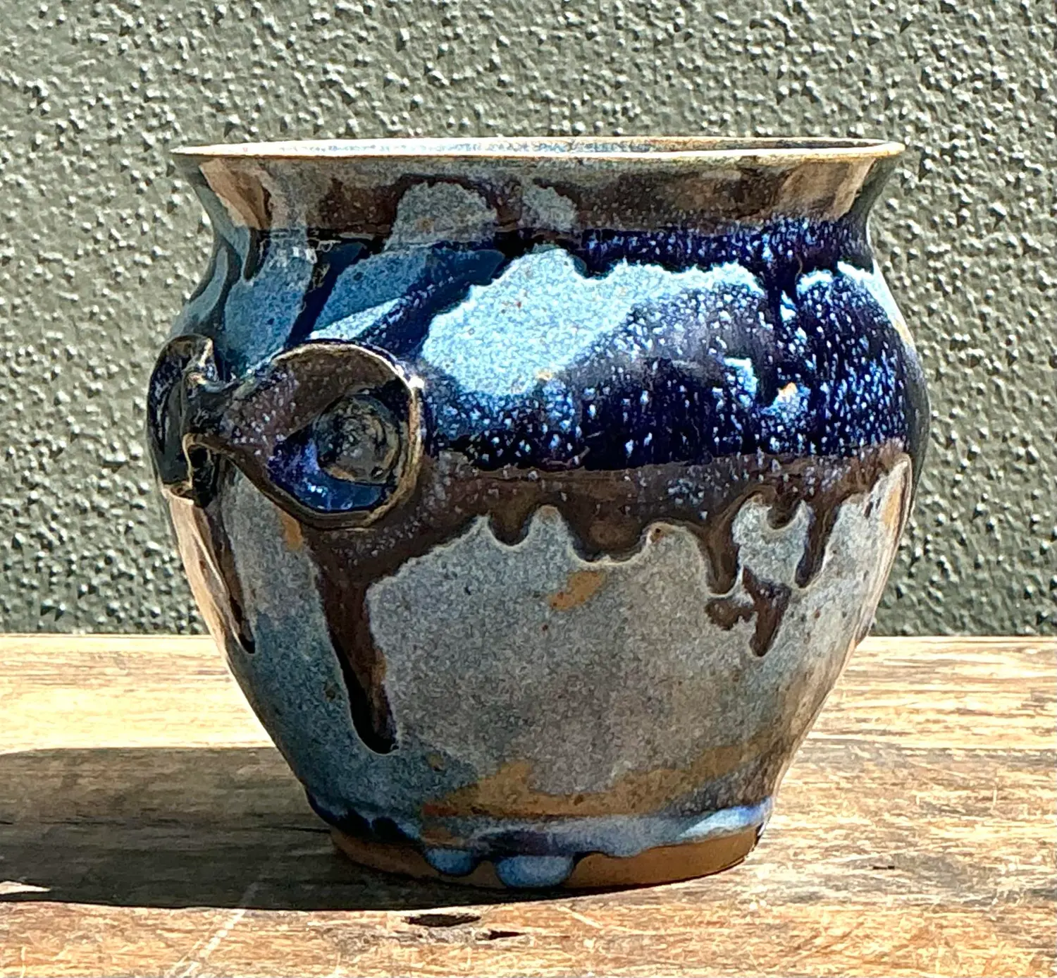 Vintage Original Studio Pottery Cache Pot - Back view
