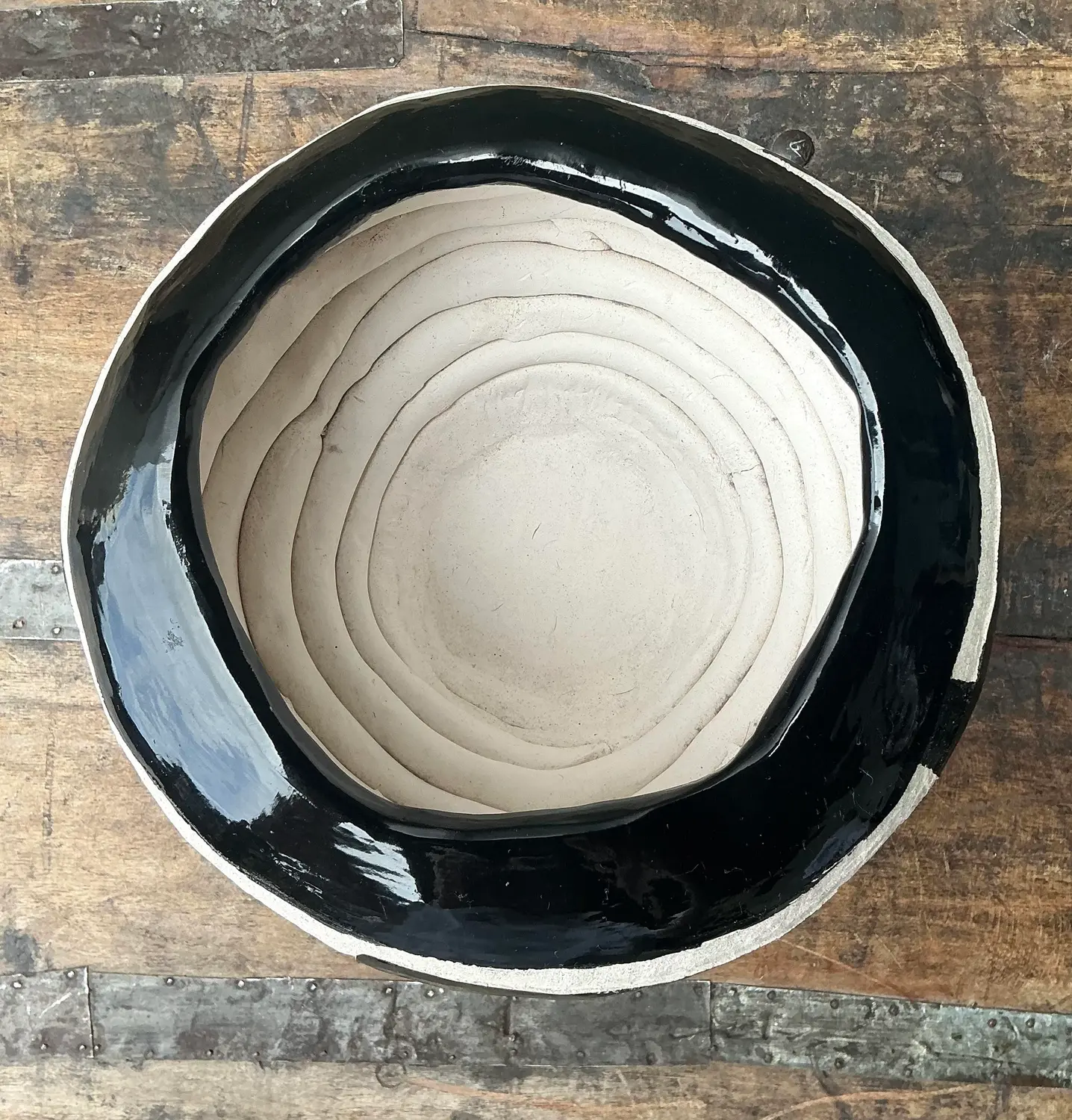 Vintage Original Studio Pottery Coil Vase - Pottery, 9.25W x 5.25H - Top view