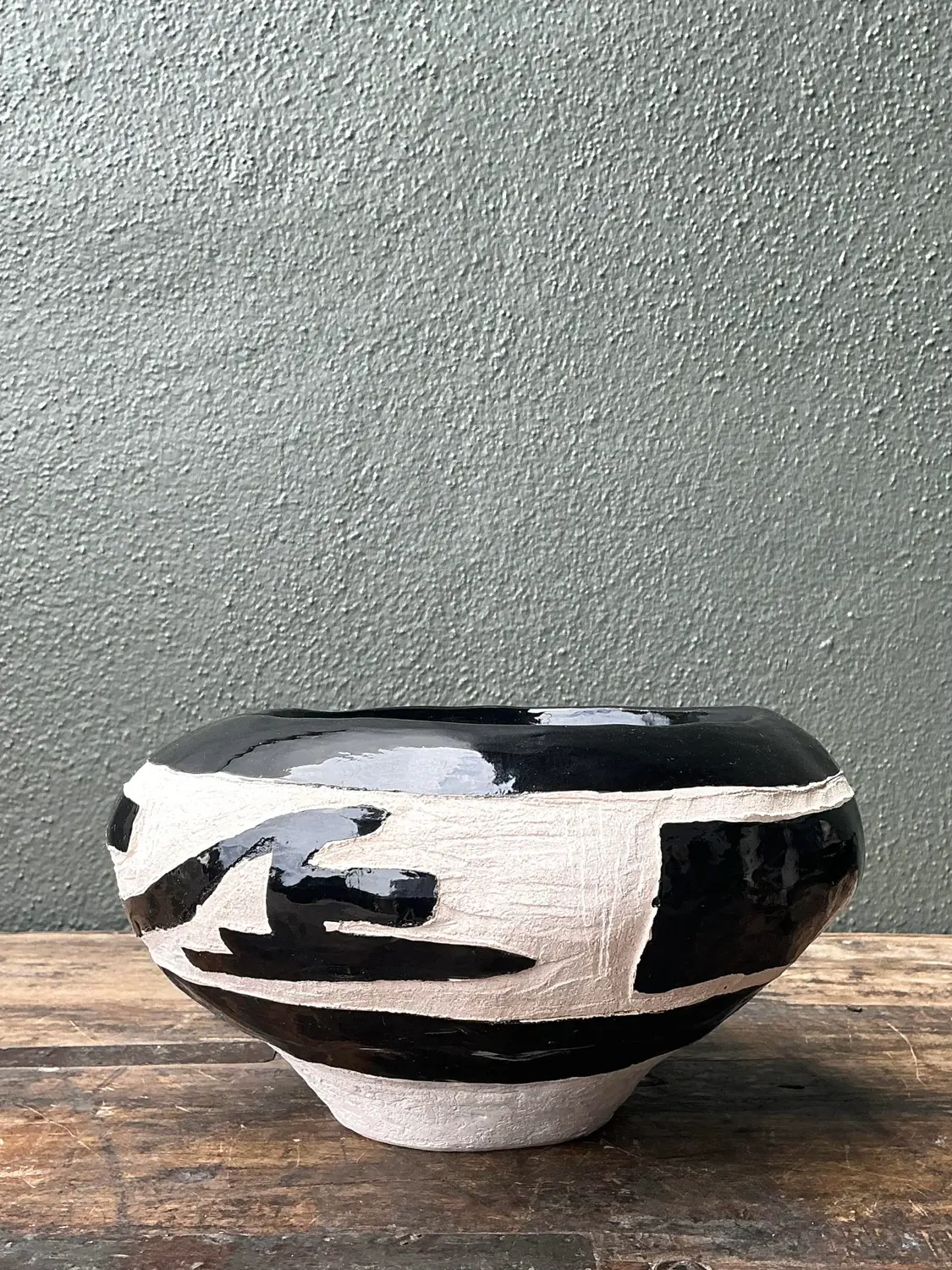 Vintage Original Studio Pottery Coil Vase - Pottery, 9.25W x 5.25H - Side view