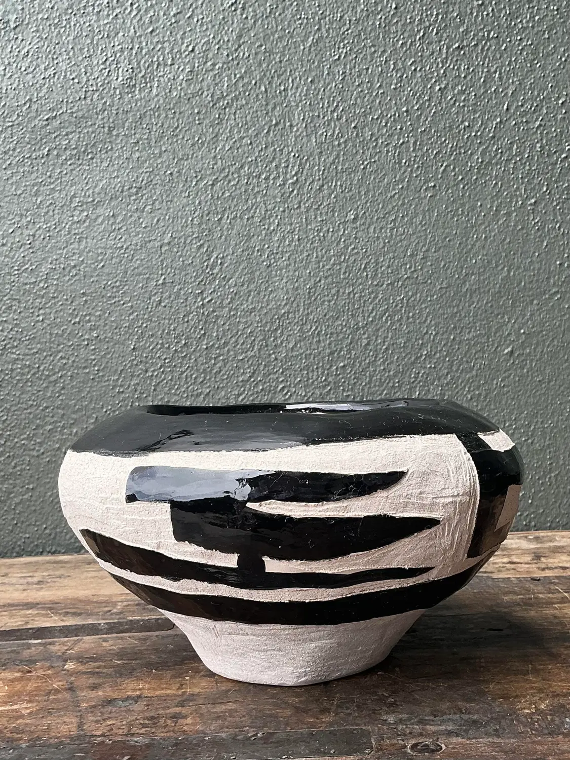 Vintage Original Studio Pottery Coil Vase - Pottery, 9.25W x 5.25H - Back view