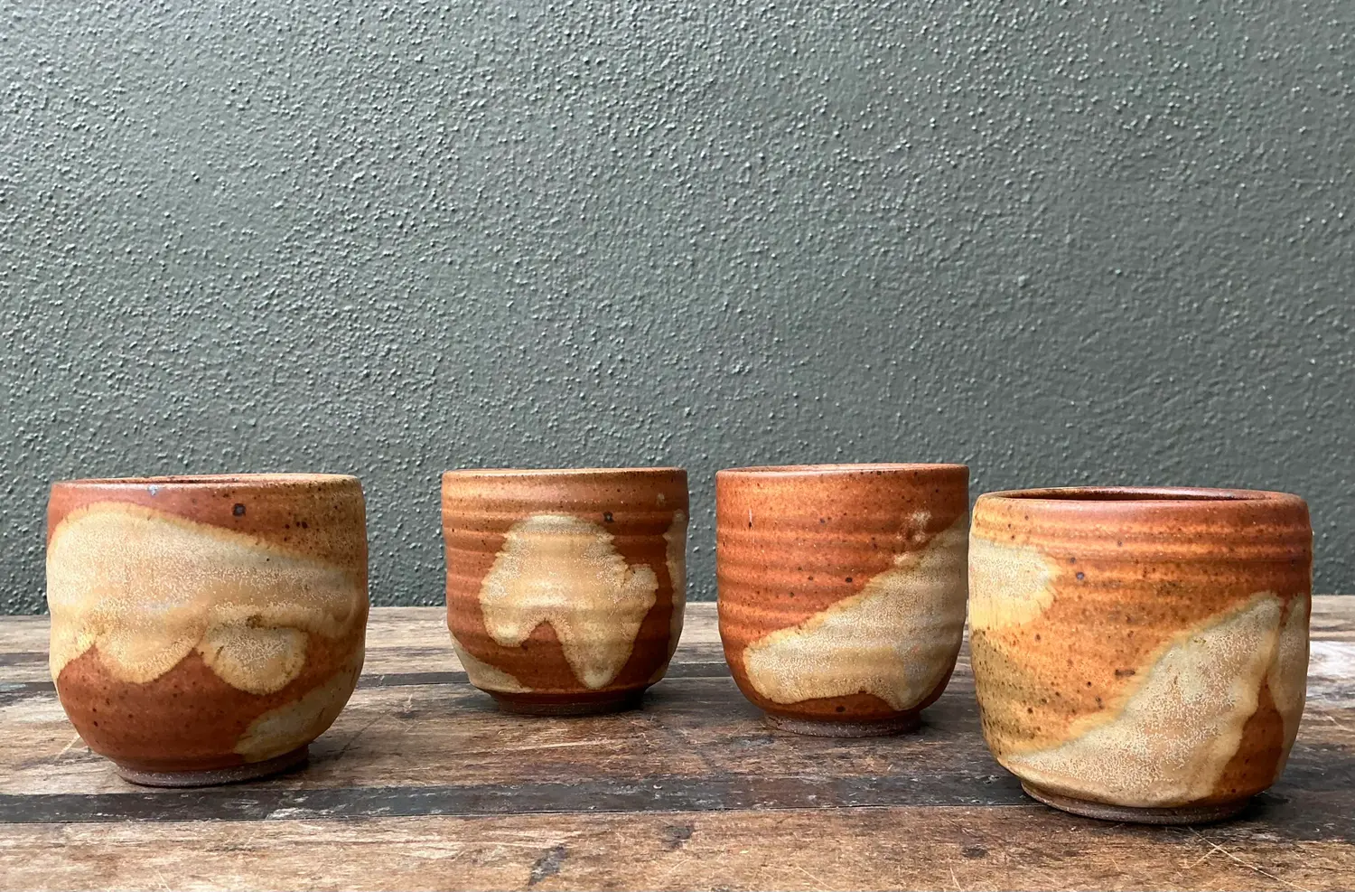 Vintage Original Studio Pottery Cups - Set of 4 - Detail view