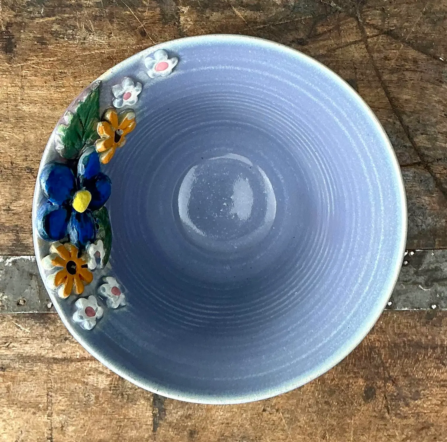 Vintage Original Studio Pottery Double Flower Bowl - Detail view