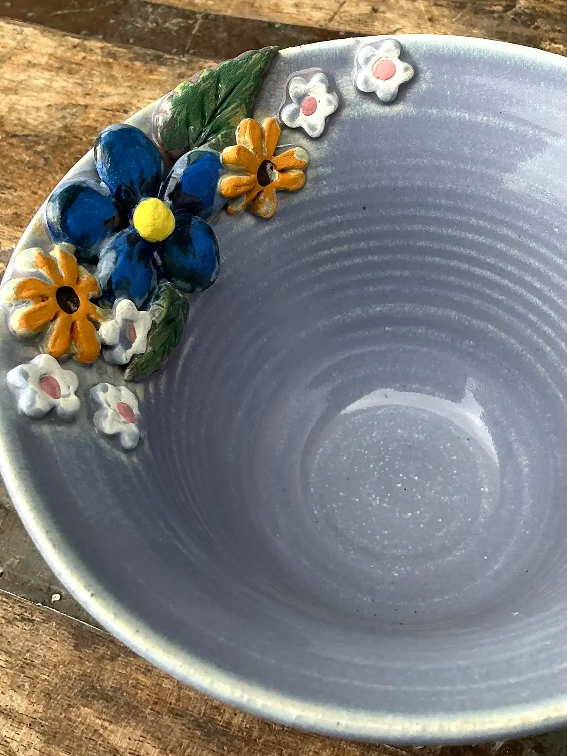 Vintage Original Studio Pottery Double Flower Bowl - Side view