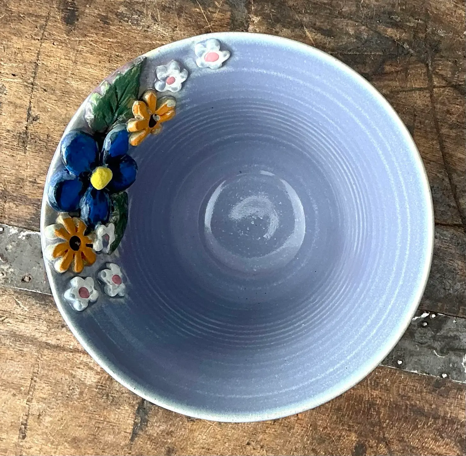 Vintage Original Studio Pottery Double Flower Bowl - Back view