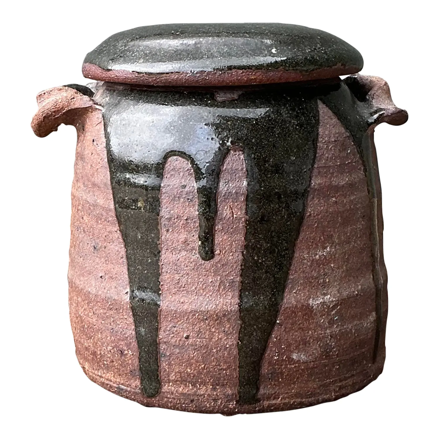 Vintage Original Studio Pottery Drip Glaze Lidded Jar