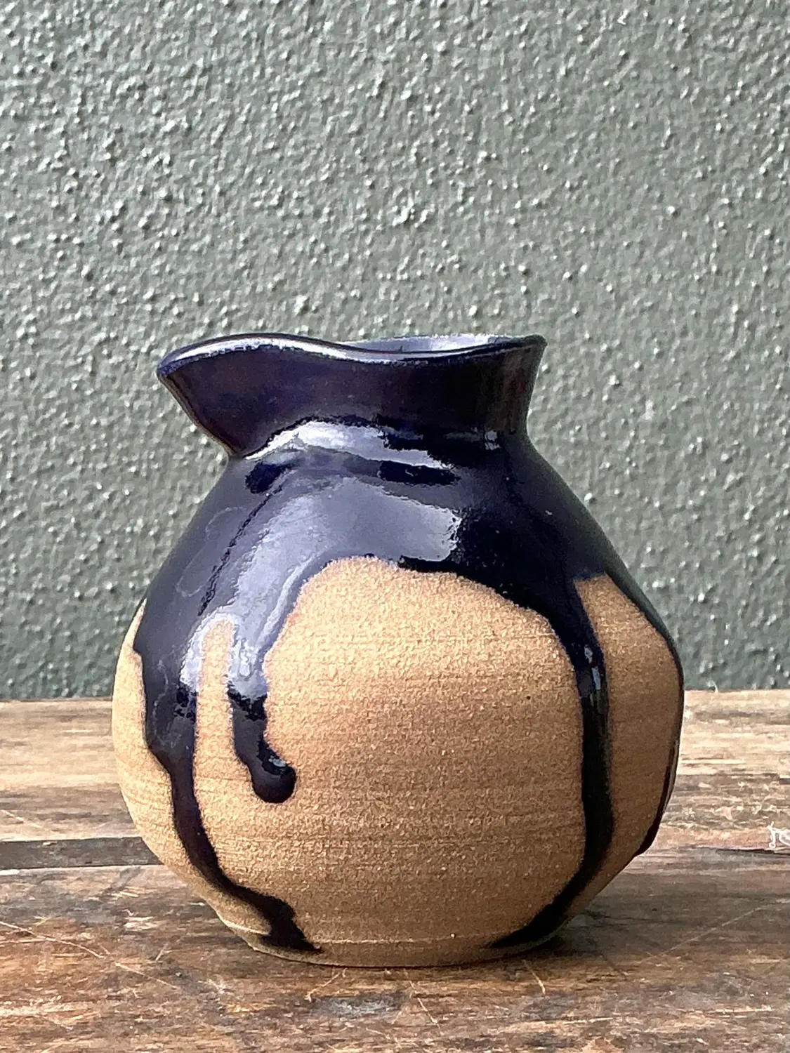 Vintage Original Studio Pottery Drip Glaze Small Pitcher - Detail view