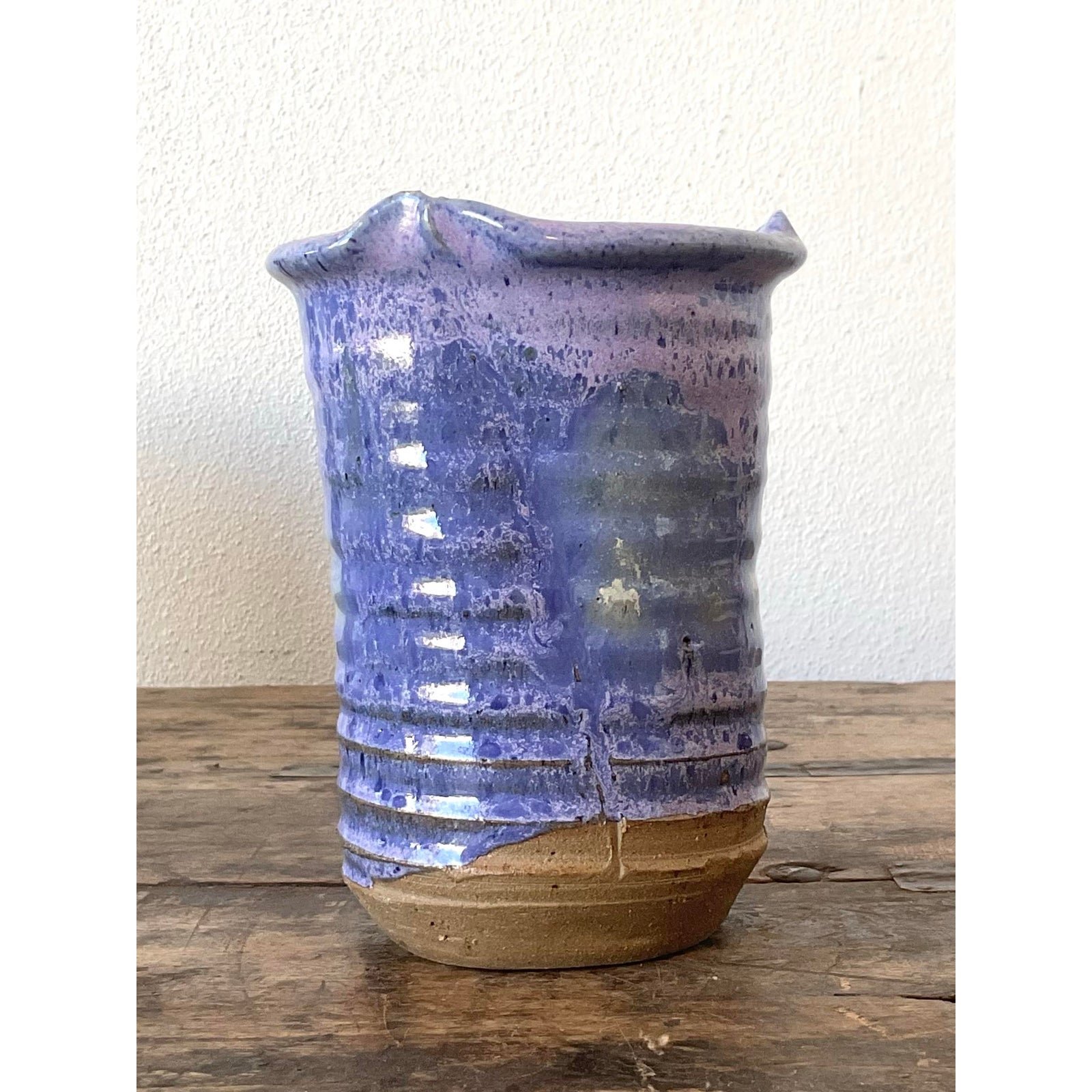 Vintage Original Studio Pottery Drip Glaze Vase - Stoneware, 4W x 5.5H - Detail view
