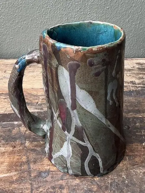 Vintage Original Studio Pottery Drip Glaze Vase - Pottery, 7.5W x 8.25H
