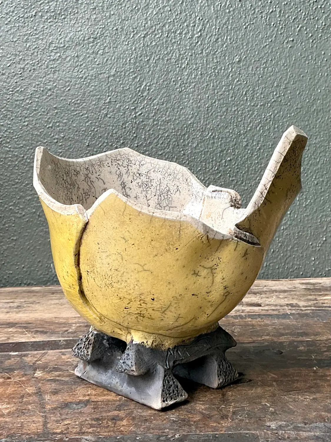 Vintage Original Studio Pottery Folded Bowl